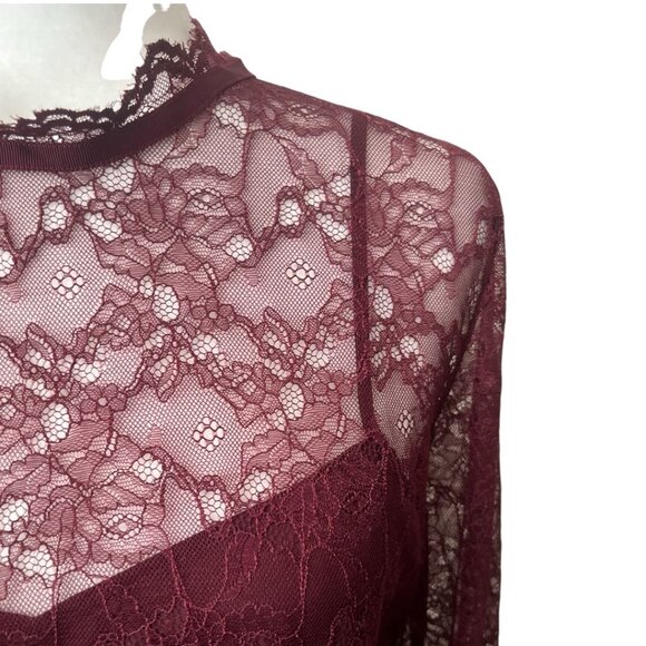 NWT Theory Dark Currant Wine Burgundy Lace Blouse w/Separate Camisole Reg. $315 - Picture 8 of 13